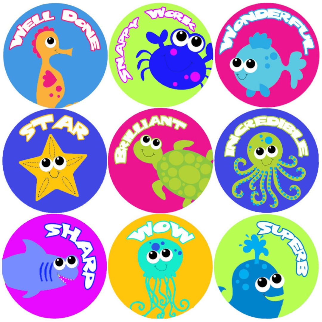 144 Mermaid Praise Words Themed Teacher Reward Stickers - Large