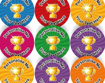 144 Golden Trophy Personalised 30 mm Reward Stickers for School Teachers, Parents and Nursery