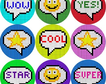 144 Pixel Praise Words 30mm Reward Stickers for Teachers, Parents and Party Bags