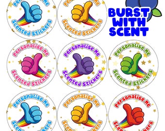 120 Mixed Berry Scented - Thumbs Up Personalised - 30 mm Stickers - Parent Teacher Nursery Reward Stickers