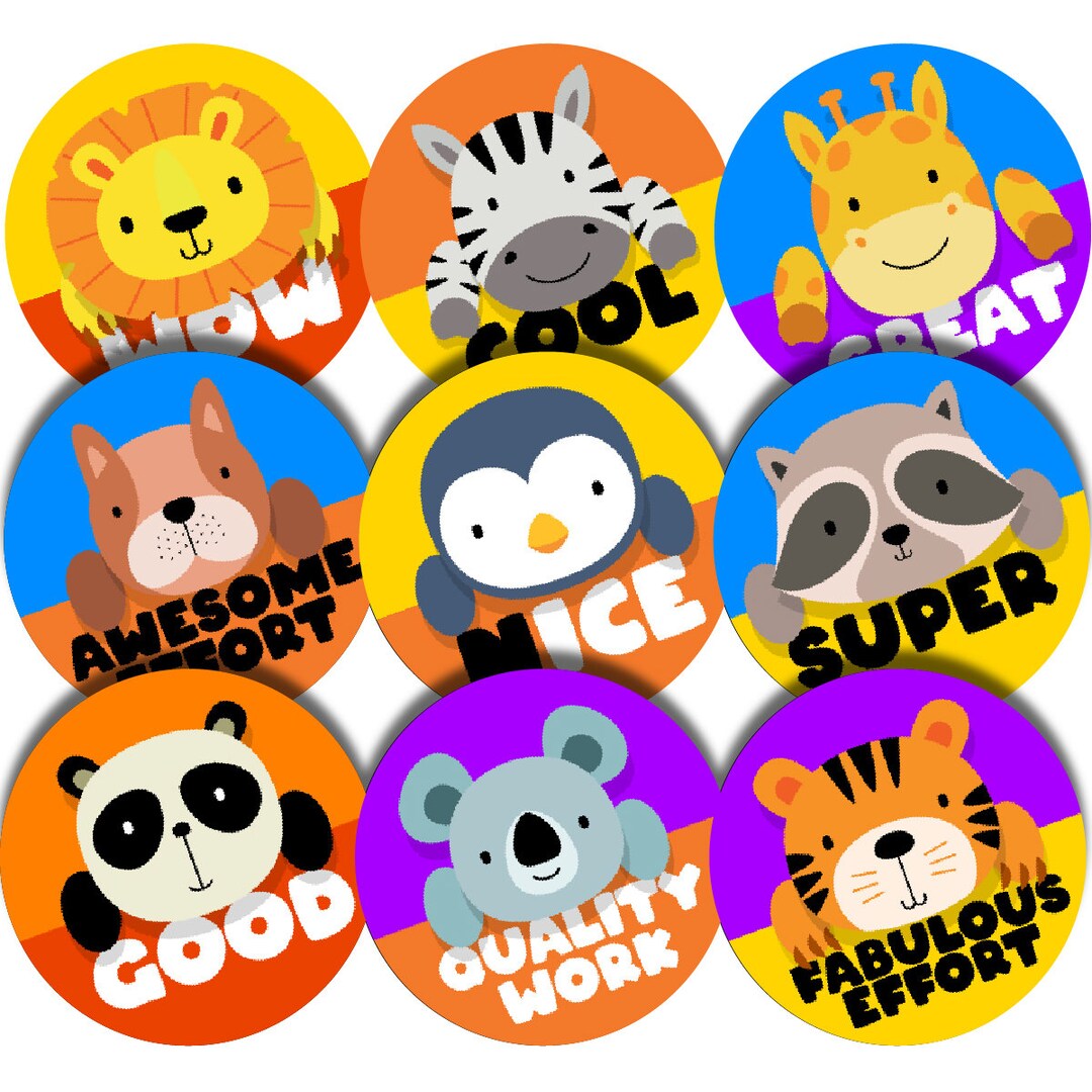 Praise Animals 144 Animal Praise Words 30 Mm Reward Stickers for School Teachers ...