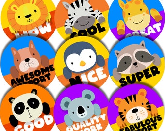 144 Animal Praise Words 30 mm Reward Stickers for School Teachers, Parents and Nursery