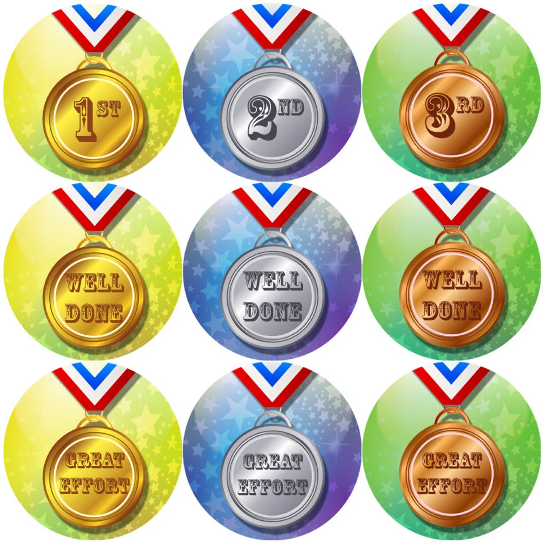 144 Sports Day Medals 30mm Round Children's Reward Stickers for Teachers, Parents and Party Bags