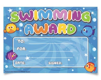 30 Swimming Award themed certificates for school teachers, 250gsm A5 silk finish card