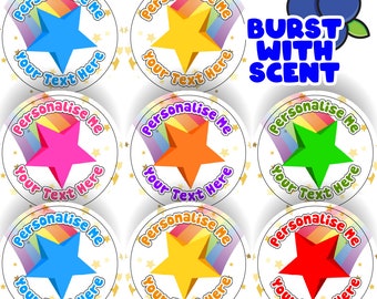 120 Mixed Berry Scented - Stars Personalised - 30 mm Stickers - Parent Teacher Nursery Reward Stickers