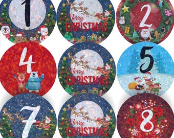 96 Sparkle Christmas Countdown Advent Stickers 30mm + 60 Free Sparkle Smiles Reward Stickers for Teachers, Parents and Schools