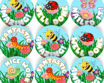 144 Bright Bugs 30mm Round Children's Minibeast Reward Stickers - Teachers or Parents
