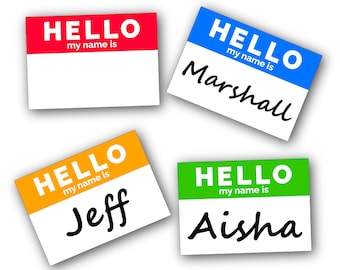 Colourful Name Tag Labels, Hello my name is stickers 68mm x 48mm
