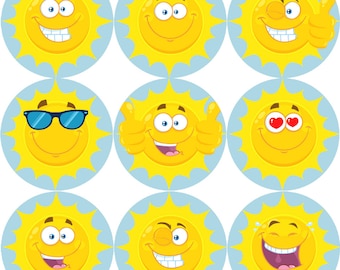 144 Happy Sun 30mm Reward Stickers for Teachers, Parents and Party Bags