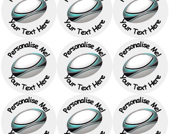 144 Personalised Rugby ball 30mm Reward Stickers for School Teachers, Party Bag, Parents and Nursery
