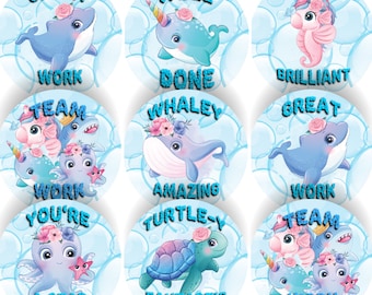 144 Ocean Praise Words 30mm Children's Reward Stickers for Teachers, Parents or Party Bags