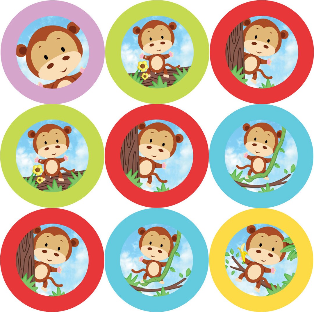 144 Funky Monkeys 30 Mm Reward Stickers for School Teachers Etsy UK