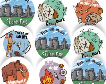 144 Stone Age Praise Words - History Teacher Reward Stickers Size 30mm