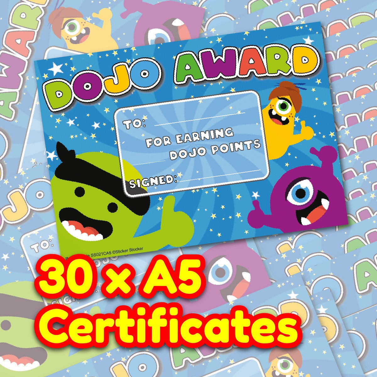 30 dojo award certificates for school teachers, 250gsm a5 silk
