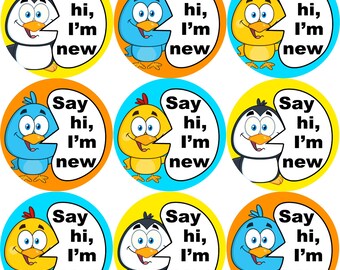 144 Say Hi, I'm New 30mm Introduction Stickers for Teachers and groups