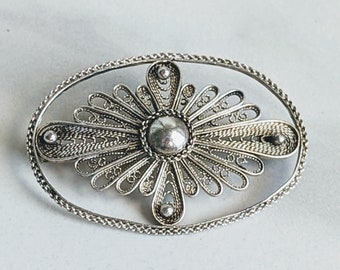 Vintage 800 Silver Cannetille Pin Brooch w/C Clasp