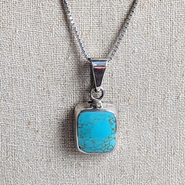 Gorgeous Mexican Sterling Silver Turquoise Pendant Necklace