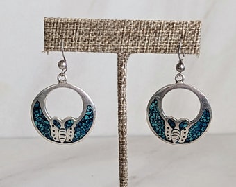 Taxco Sterling Silver Crushed Turquoise Dangle Drop Earrings