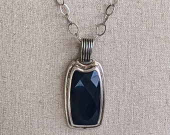 BARSE 925 Silver Opaque Faceted Blue Glass Pendant Open Link Necklace