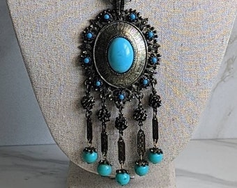Large Detailed Turquoise Pendant Necklace
