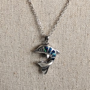 Beachy Sterling Silver Opal Dolphin Pendant Necklace