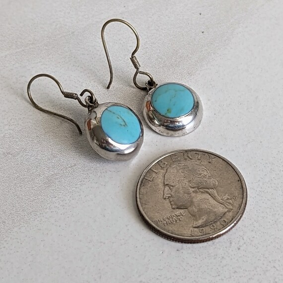 Vintage Sterling Silver Round Inlaid Turquoise Da… - image 4