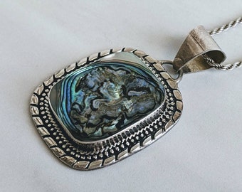 Mexico ATI 925 Silver Abalone Pendant Necklace | Large 925 Silver Abalone Pendant 22 g