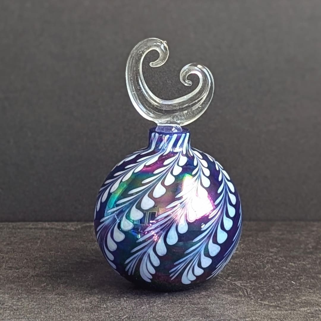 Art Glass Iridescent Glass Design Blue White Swirl Perfume Bottle ...