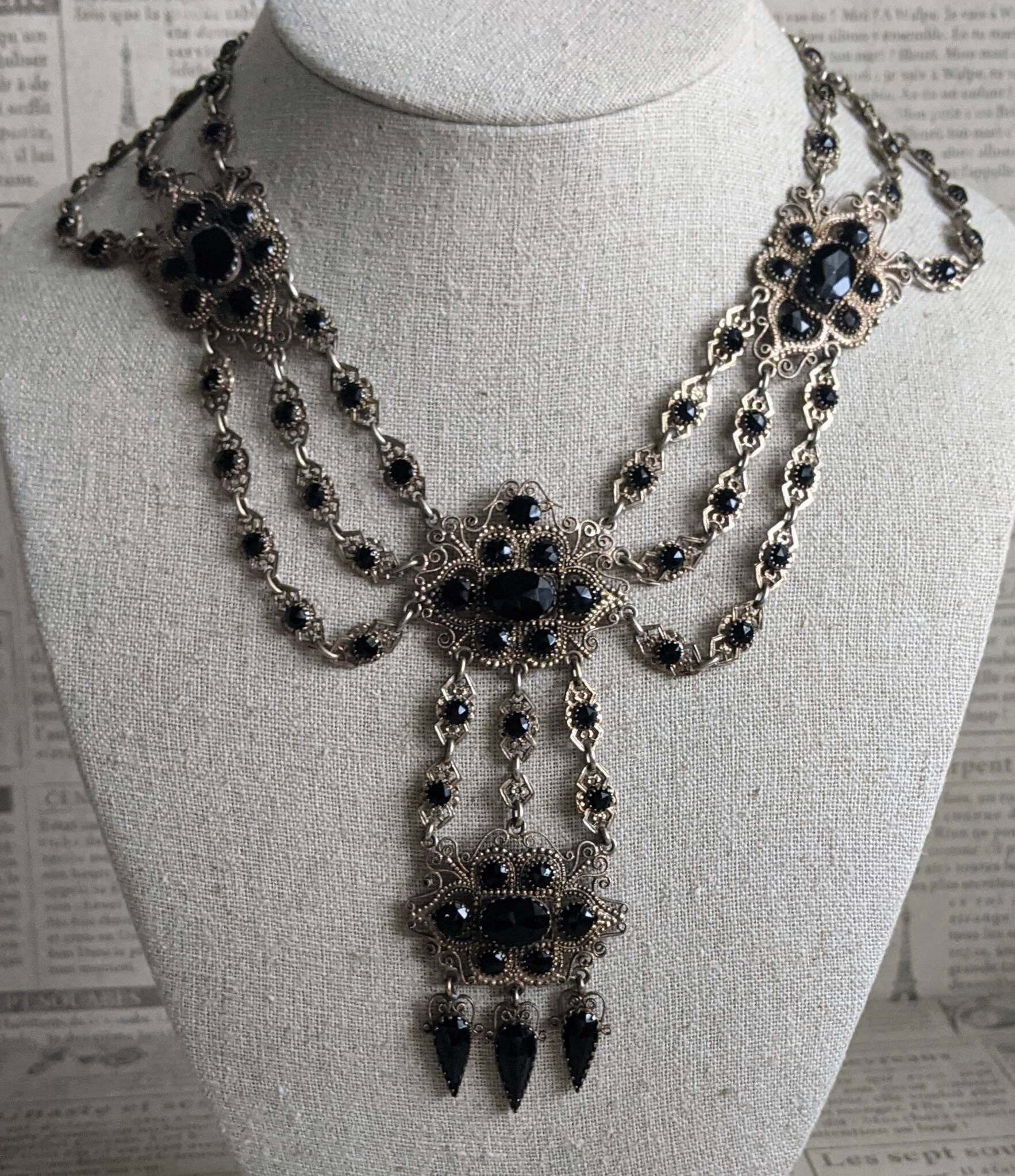 Victorian Austro-hungarian Sterling Silver Vermeil Obsidian Necklace - Etsy