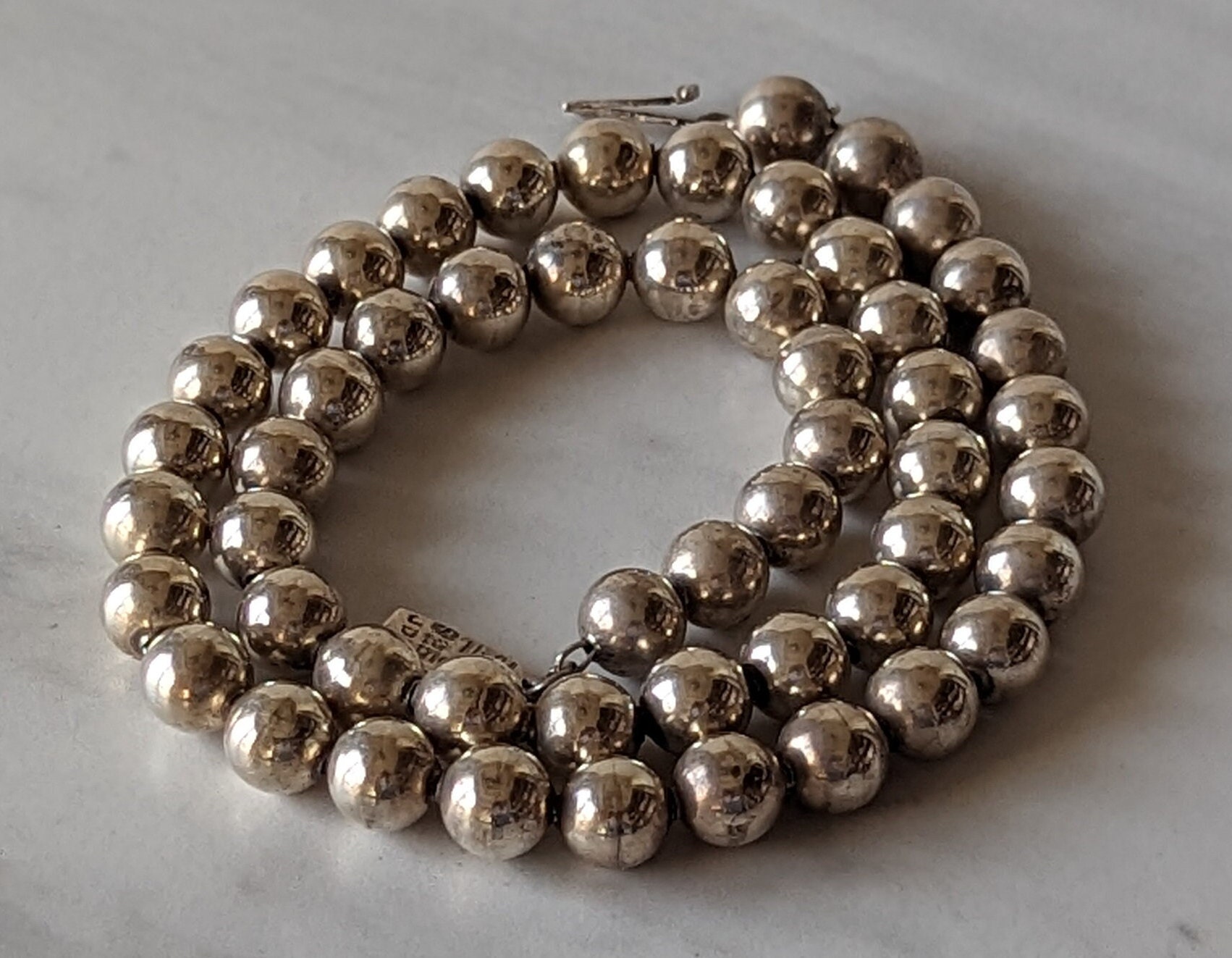 Vintage Iguala Mexico Sterling Silver Ball Beaded 23 Necklace 42 G