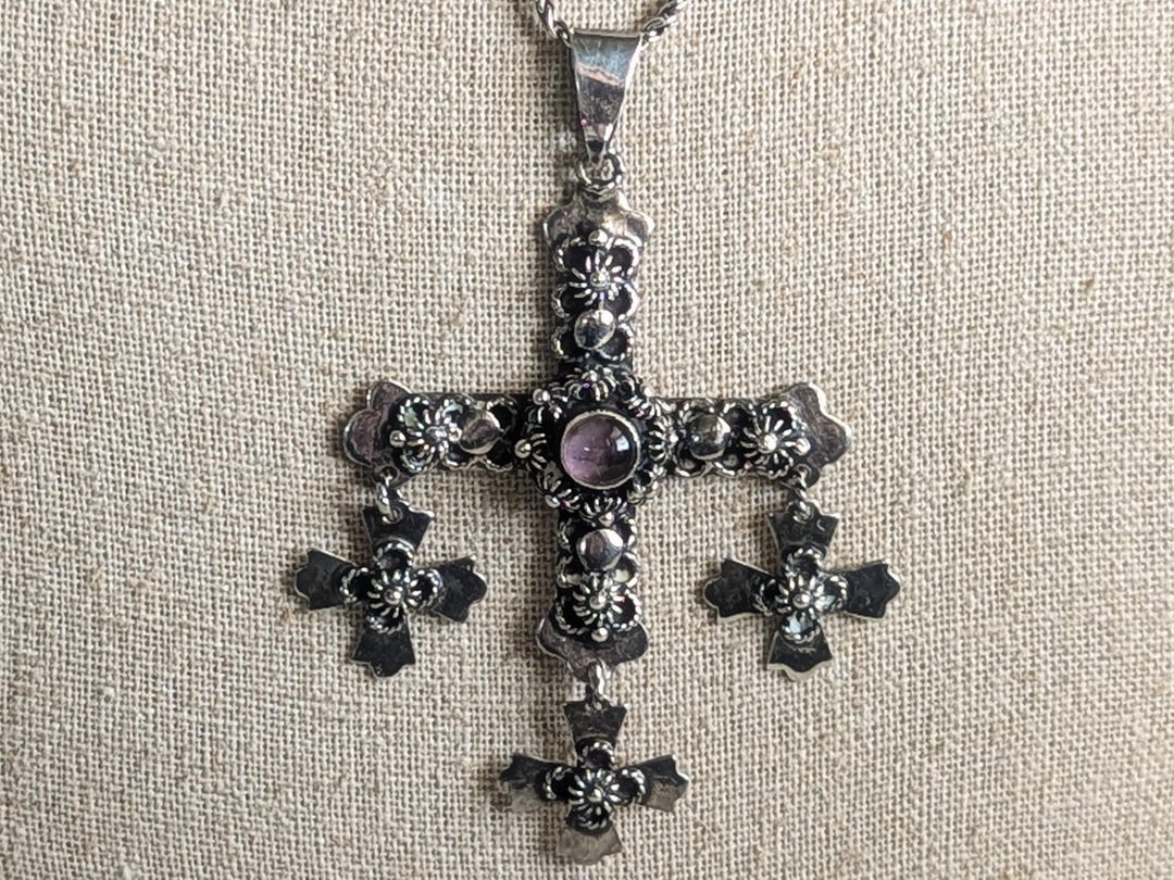 Vintage TAXCO Yalalag Cross Mexican Sterling Silver Amethyst Cross ...