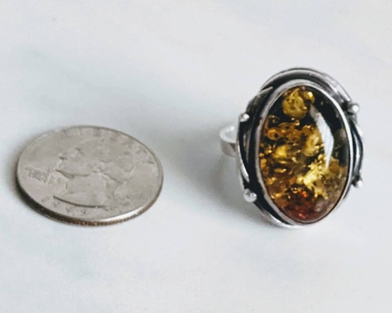 Sterling Silver Faux Amber Statement Ring - Size 9 - image 5