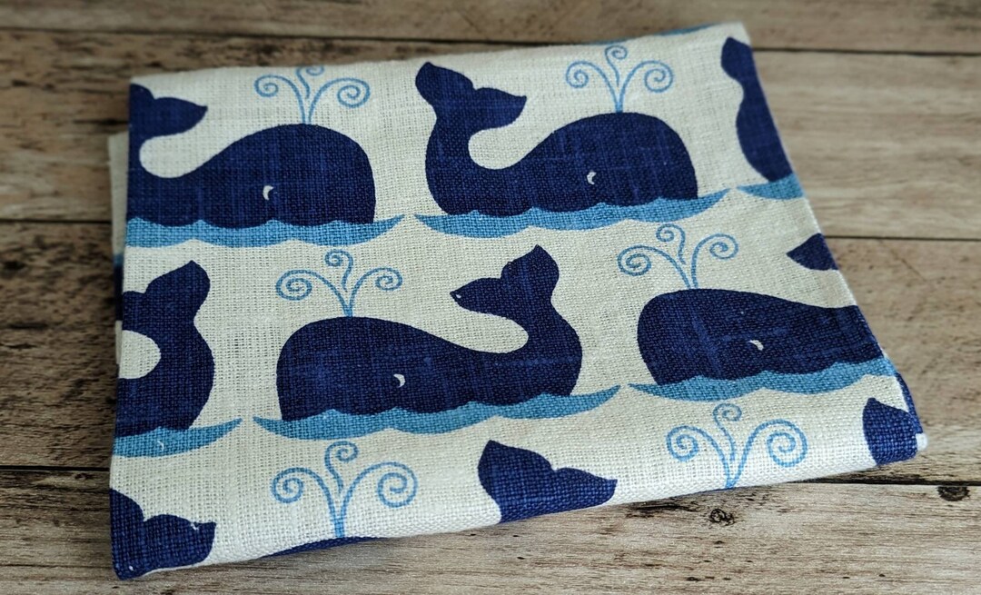 Vintage Kay Dee Tea Towel Whales, Blue and White Dish Towel, Linen, 70s Decor, Beach House Etsy