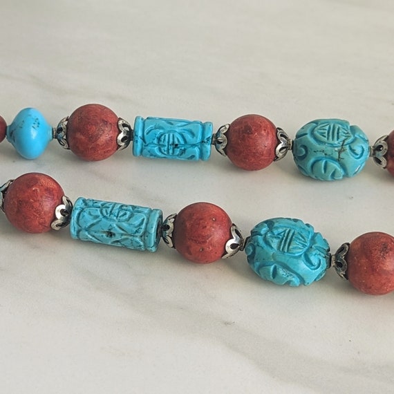 Vintage Sterling Silver Hand-Carved Turquoise Cor… - image 2