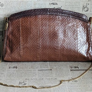 Women's Faux Snake Skin Envelope Evening Clutch Crossbody Bag with Chain  Strap