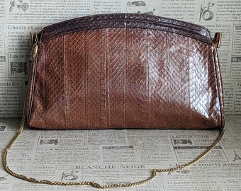 1970s Venetto Snakeskin Leather Beige Clutch Purse Handbag Folio