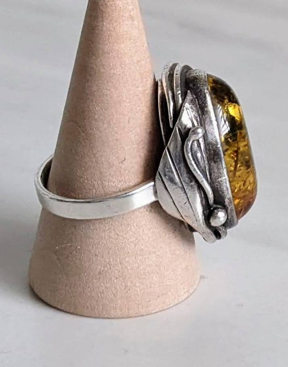 Sterling Silver Faux Amber Statement Ring - Size 9 - image 4