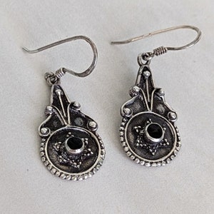 Vintage Sterling 925 Silver Onyx Dangle Earrings