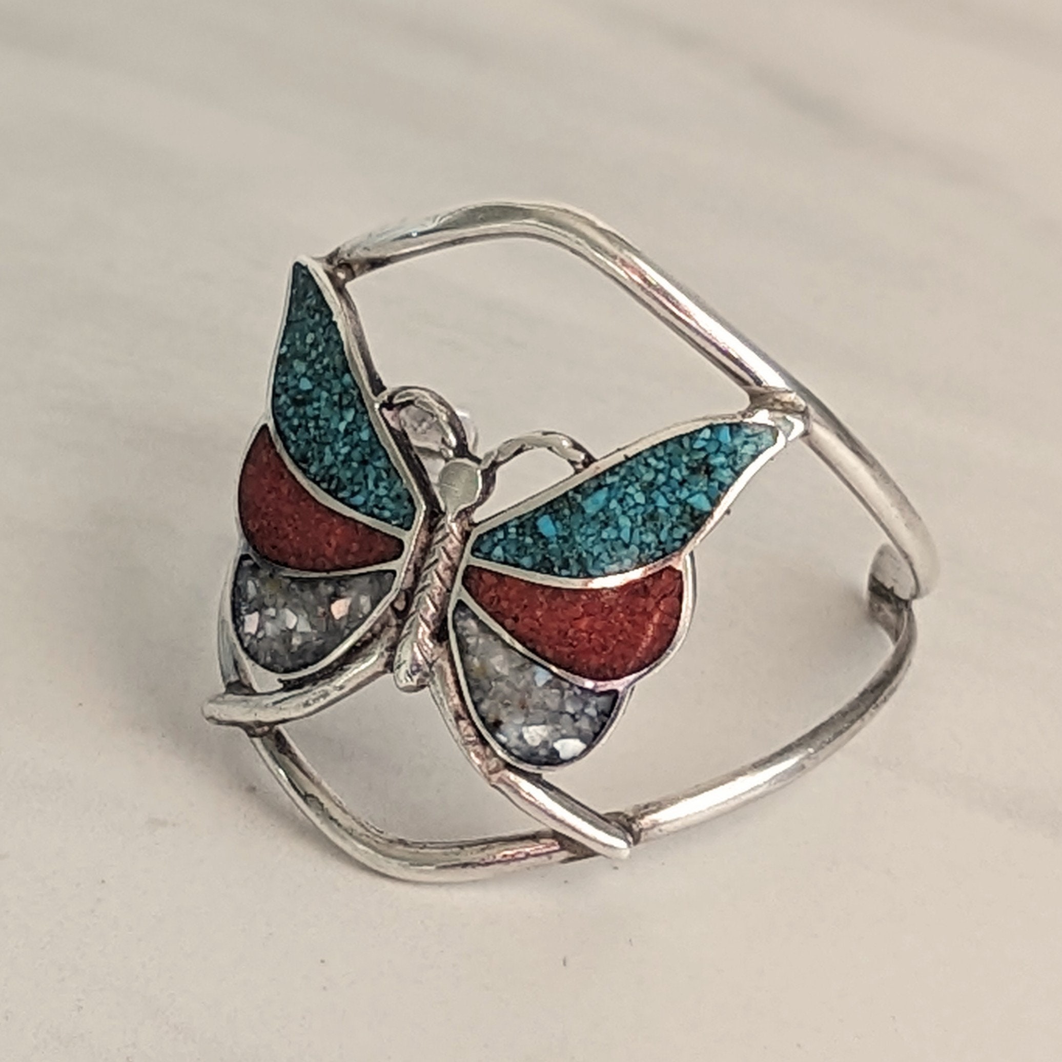 Vintage SS/turquoise Native American Butterfly cuff 6.3 main image 2