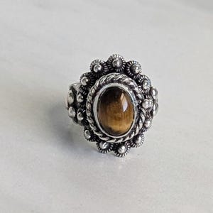 Vintage TAXCO Sterling Silver Tiger&#39;s Eye Poison Ring - Adjustable - TAXCO Eagle Mark