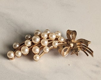 Crown Trifari Faux Pearl Bouquet Brooch