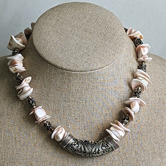 Elegant Pale Pink Shell and Silver Collar Necklace - image 1