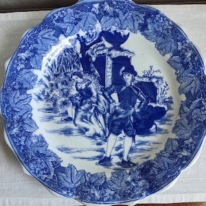 Antique Victoria Ware Ironstone Flow Blue Transferware Plate 12&quot; diameter