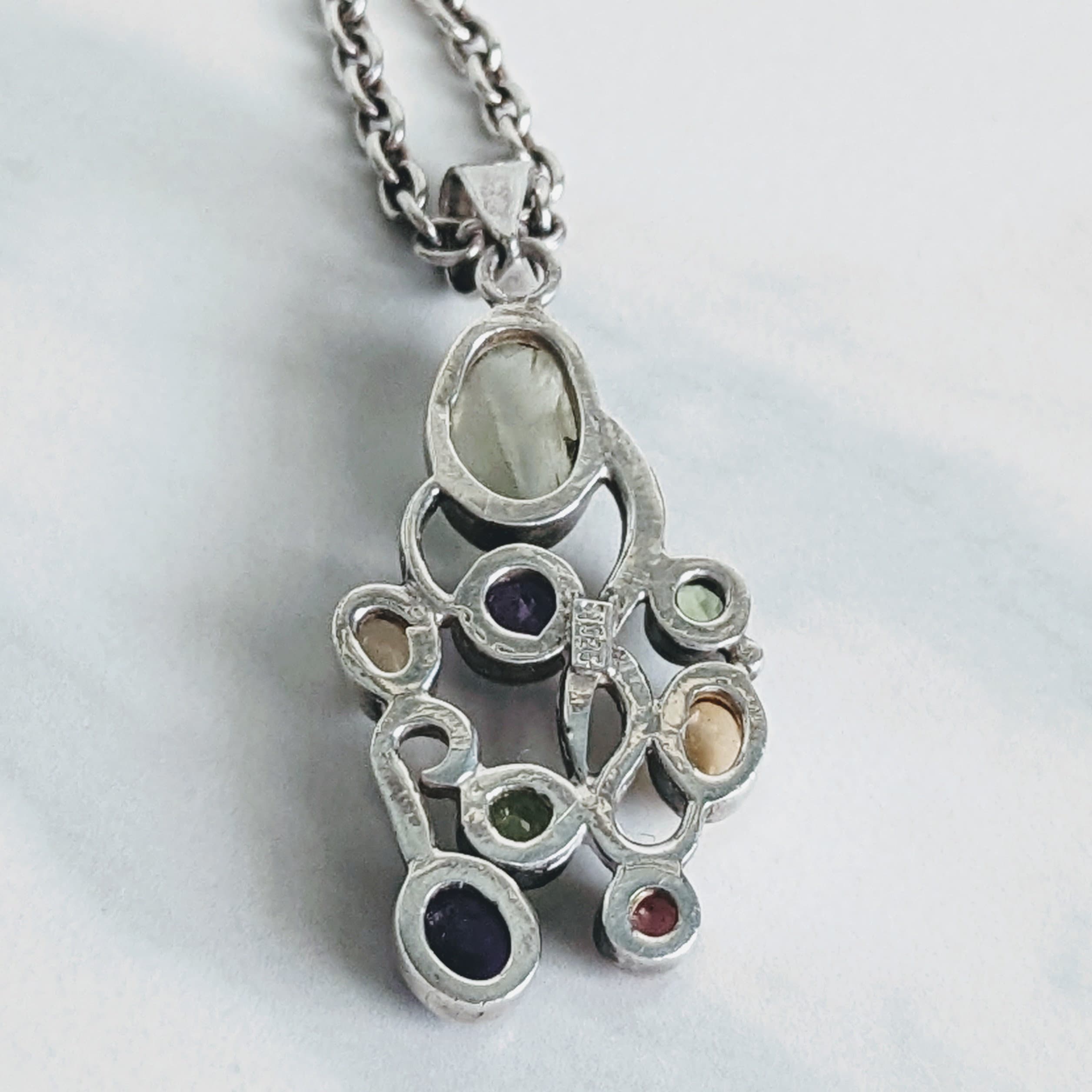 SAJEN Sterling Silver Multi Gemstone Large Pendant Necklace
