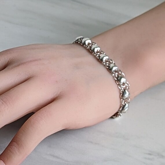 Sterling Silver Heart Link Charm Bracelet