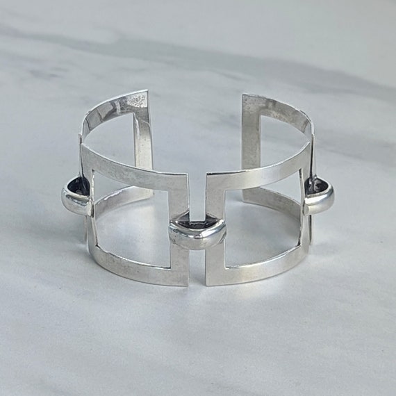 Vintage Sterling Silver Modernist Wide Cuff Brace… - image 2