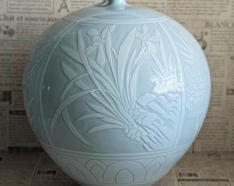 Large Vintage Korean Goryeo Ware Celadon Porcelain Greenware Glaze Vase  SIGNED 11.25&quot; High