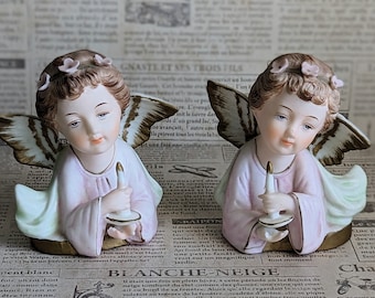 Vintage Tilso Cherub Figurine/ Porcelain Bisque Angel Figurines/ Japan - Set of 2