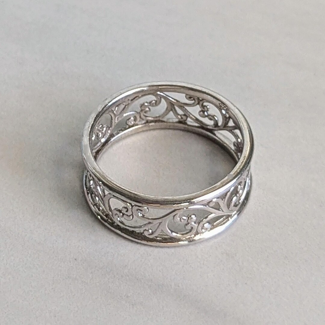 Vintage 925 Sterling Silver Floral Filigree Openwork Band Ring Size 11 ...
