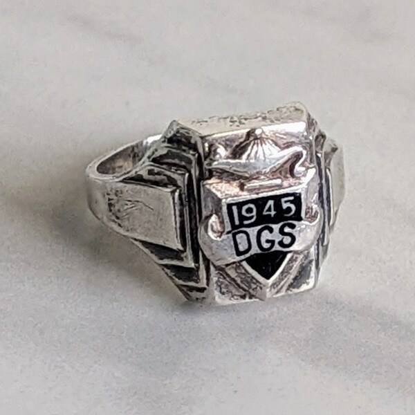 1945 Class Ring - Sterling Silver Class Ring - DGS - Size 6.5